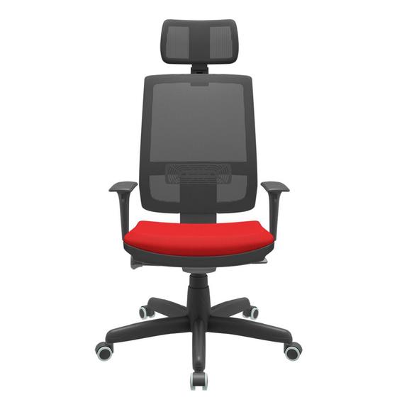 Imagem de Cadeira Office Brizza Tela Preta Com Encosto Assento Aero Vermelho Autocompensador Base Standard 126cm - 63331