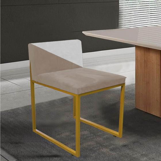 Imagem de Cadeira Office Lee Duo Sala de Jantar Industrial Ferro Dourado material sintético Bege e Branco - Ahazzo Móveis