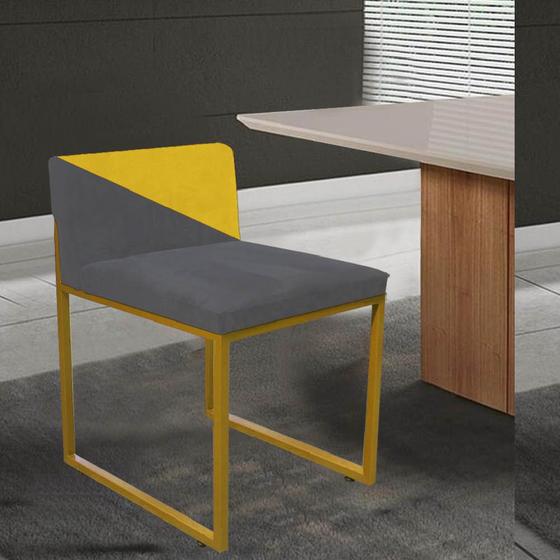 Imagem de Cadeira Office Lee Duo Sala de Jantar Industrial Ferro Dourado Suede Cinza e Amarelo - Ahz Móveis