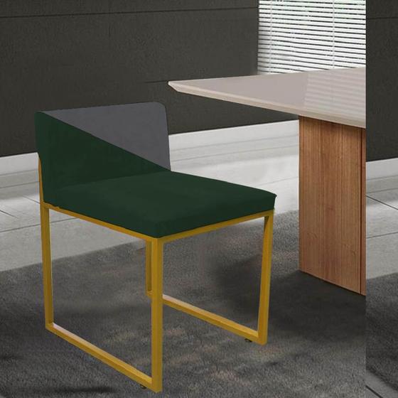 Imagem de Cadeira Office Lee Duo Sala de Jantar Industrial Ferro Dourado Suede Verde e Cinza - Ahz Móveis