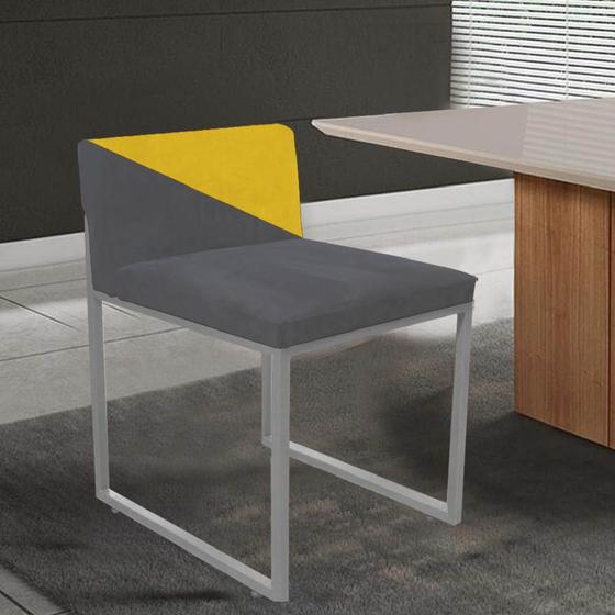 Imagem de Cadeira Office Lee Duo Sala de Jantar Industrial Ferro Prata Suede Cinza e Amarelo - Ahz Móveis