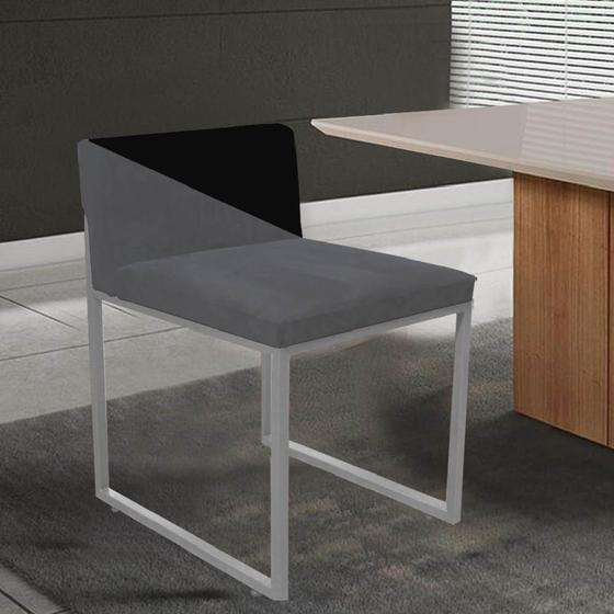 Imagem de Cadeira Office Lee Duo Sala de Jantar Industrial Ferro Prata Suede Cinza e Preto - Ahz Móveis