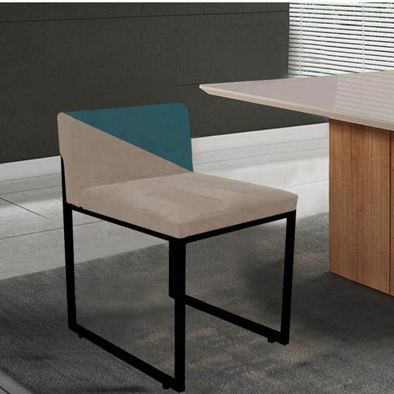 Imagem de Cadeira Office Lee Duo Sala de Jantar Industrial Ferro Preto Suede Bege e Azul Turquesa - Ahz Móveis