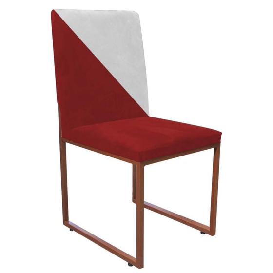 Imagem de Cadeira Office Stan Duo Sala de Jantar Industrial Ferro Bronze Sintético Vermelho e Branco - Ahz Móveis