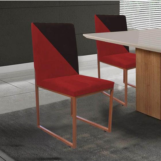 Imagem de Cadeira Office Stan Duo Sala de Jantar Industrial Ferro Bronze Sintético Vermelho e Marrom - Ahz Móveis