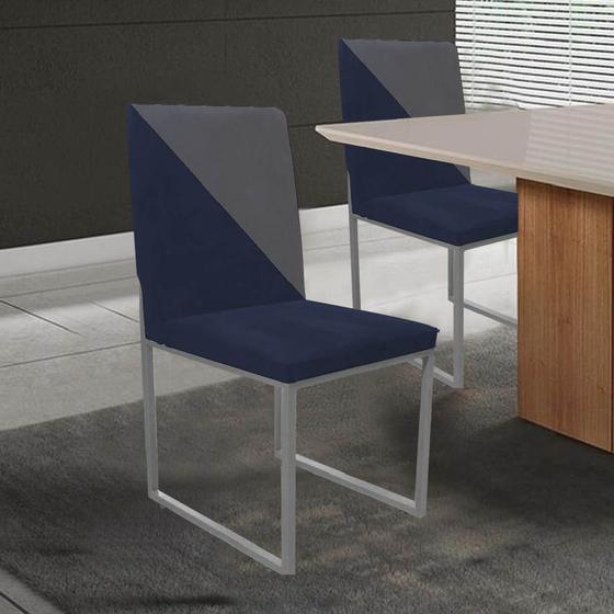 Imagem de Cadeira Office Stan Duo Sala de Jantar Industrial Ferro Cinza Suede Azul Marinho e Cinza - Ahz Móveis