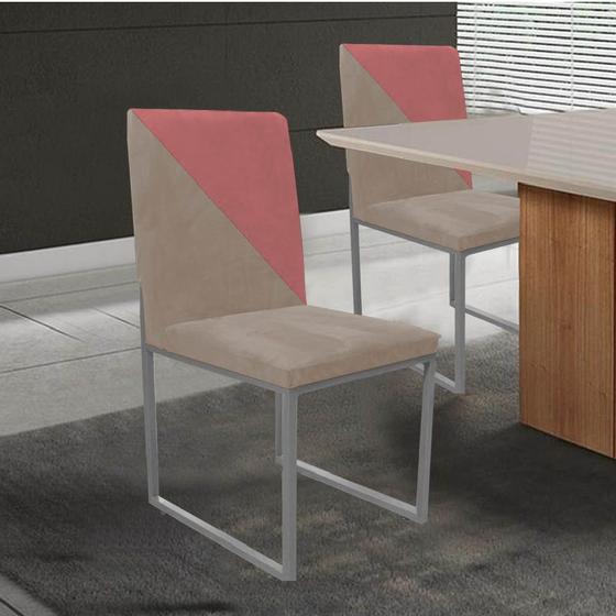 Imagem de Cadeira Office Stan Duo Sala de Jantar Industrial Ferro Cinza Suede Bege e Rose Gold - Ahz Móveis