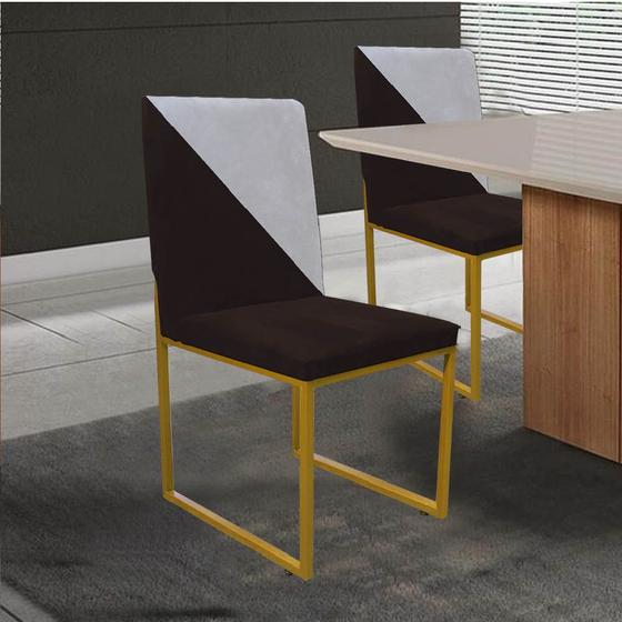 Imagem de Cadeira Office Stan Duo Sala de Jantar Industrial Ferro Dourado material sintético Marrom e Branco - Ahz Móveis