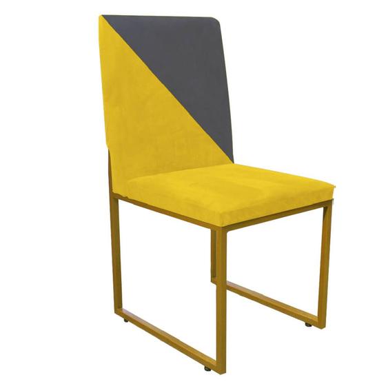 Imagem de Cadeira Office Stan Duo Sala de Jantar Industrial Ferro Dourado Sintético Amarelo e Cinza - Ahz Móveis