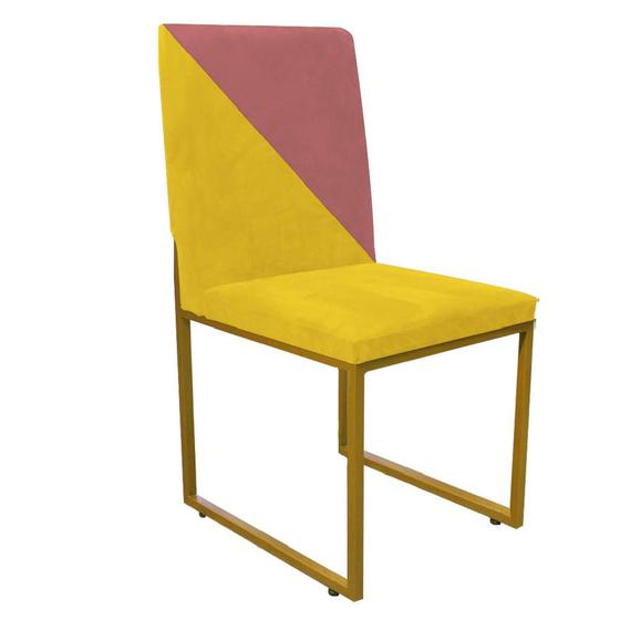 Imagem de Cadeira Office Stan Duo Sala de Jantar Industrial Ferro Dourado Suede Amarelo e Rose Gold - Ahz Móveis