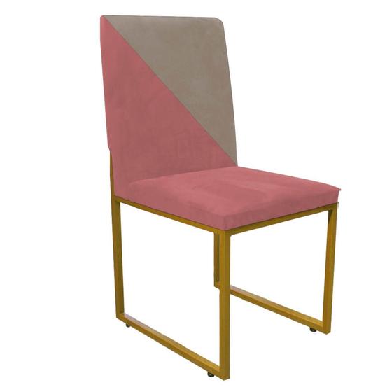 Imagem de Cadeira Office Stan Duo Sala de Jantar Industrial Ferro Dourado Suede Rose e Bege - Ahz Móveis