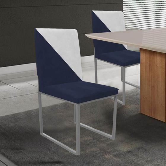 Imagem de Cadeira Office Stan Duo Sala de Jantar Industrial Ferro Prata material sintético Azul Marinho e Branco - Ahz Móveis