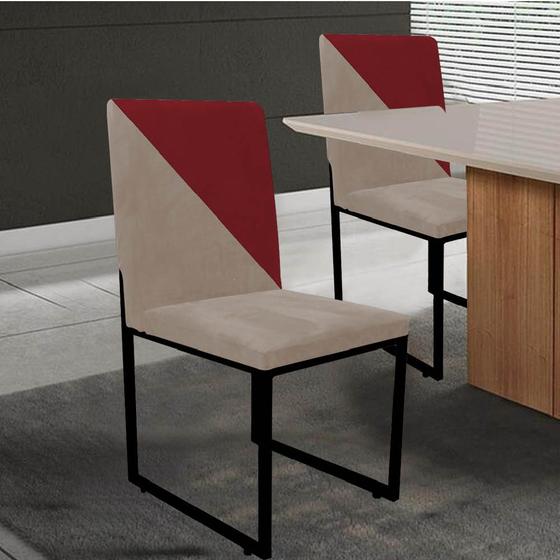 Imagem de Cadeira Office Stan Duo Sala de Jantar Industrial Ferro Preto Suede Bege e Vermelho - Ahz Móveis