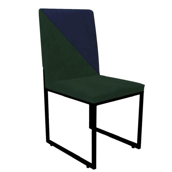 Imagem de Cadeira Office Stan Duo Sala de Jantar Industrial Ferro Preto Suede Verde e Azul Marinho - Ahz Móveis