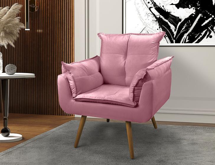 Imagem de Cadeira Opala Decorativa Quarto e Sala Pés Palito Suede Rosa