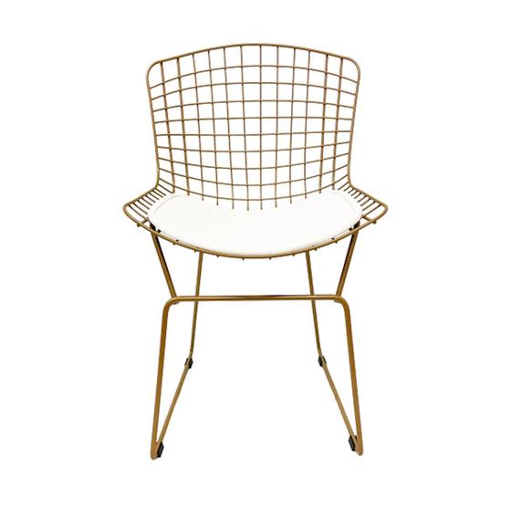 Imagem de Cadeira para Cozinha Bertoia maciça tradicional cor Dourado fosco assento branco