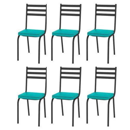 Imagem de Cadeira para Cozinha Kit 6 Cadeiras Tubular 118 Europa Cor Preto e Azul Turquesa - Artefamol - Og Móveis