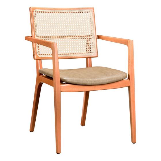 Imagem de Cadeira para Mesa de Jantar Adele 44cm Madeira Maciça com Braço  material sintético Fende - Sallar Home