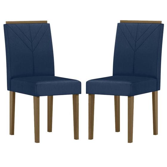 Imagem de Cadeira para Mesa de Jantar Amanda Kit 2 peças Imbuia Veludo Azul Marinho  New Ceval