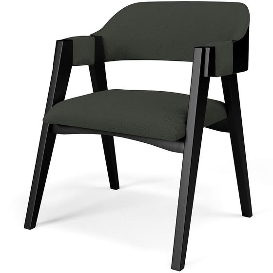 Imagem de Cadeira Para Sala de Jantar Estar Living Estofada Suran L02 Preto Linho Verde Musgo - Lyam Decor