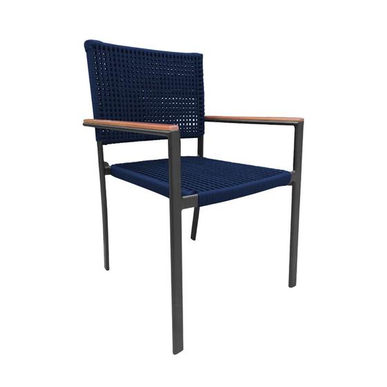 Imagem de Cadeira Piracicaba Corda Náutica Braço com Detalhe em Madeira Base Alumínio Preto/azul Marinho