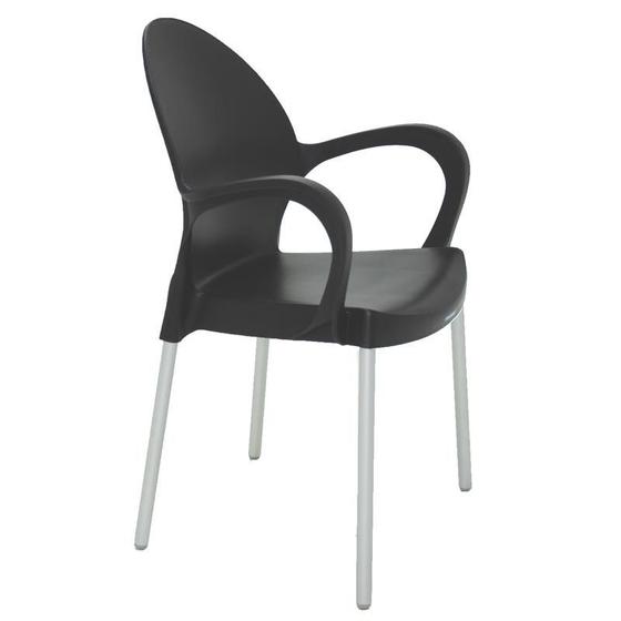 Imagem de Cadeira plastica com bracos grace preta com pernas de aluminio anodizado