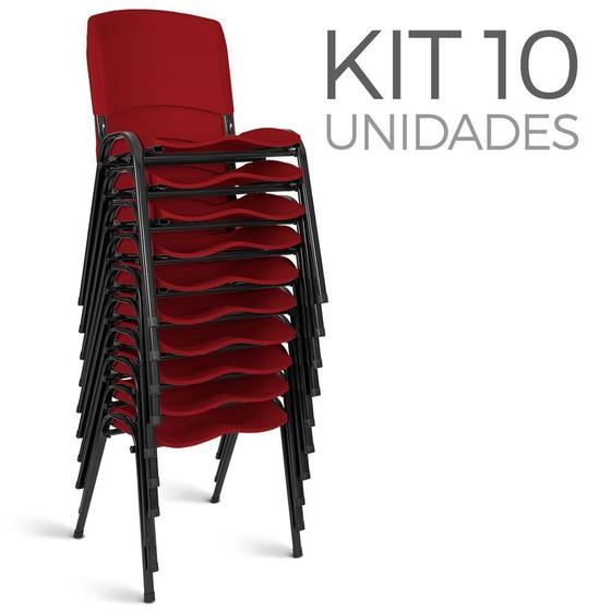 Imagem de Cadeira Plástica Fixa Kit 10 A/E Vermelho Lara