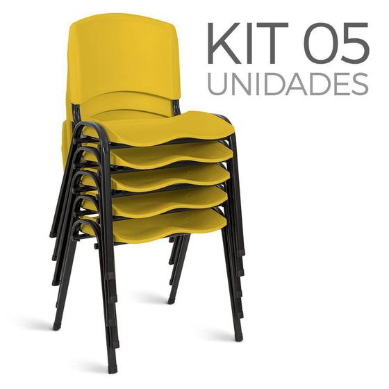 Imagem de Cadeira Plástica Fixa Kit 5 A/E Amarelo Lara