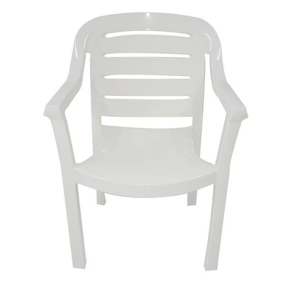 Imagem de Cadeira plastica monobloco com bracos miami branca com o encosto vazado horizontal