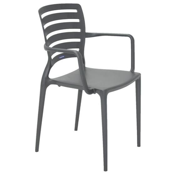 Imagem de Cadeira plastica monobloco com bracos  sofia grafite encosto vazado horizontal