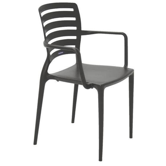 Imagem de Cadeira plastica monobloco com bracos sofia marrom encosto vazado horizontal