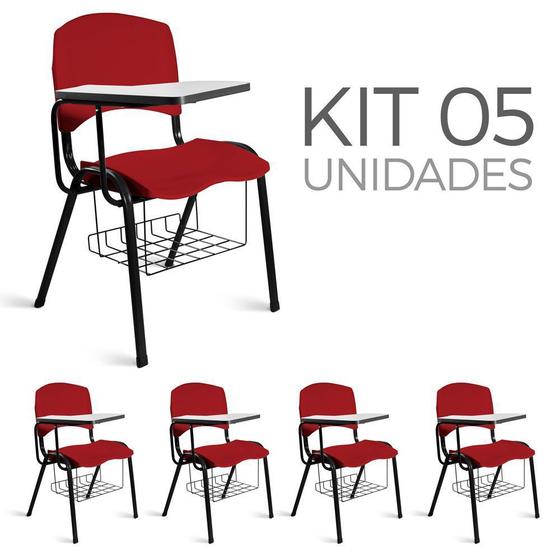 Imagem de Cadeira Plástica Universitária Kit 5 A/E Vermelho Lara