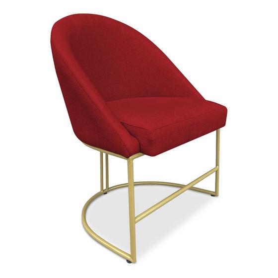 Imagem de Cadeira Poltrona de Jantar Bela Suede Vermelho Base Metálica Industrial Dourado - Pallazio