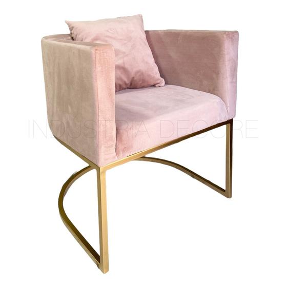 Imagem de Cadeira Poltrona Moderna Base De Metal Dourada Veludo Rose