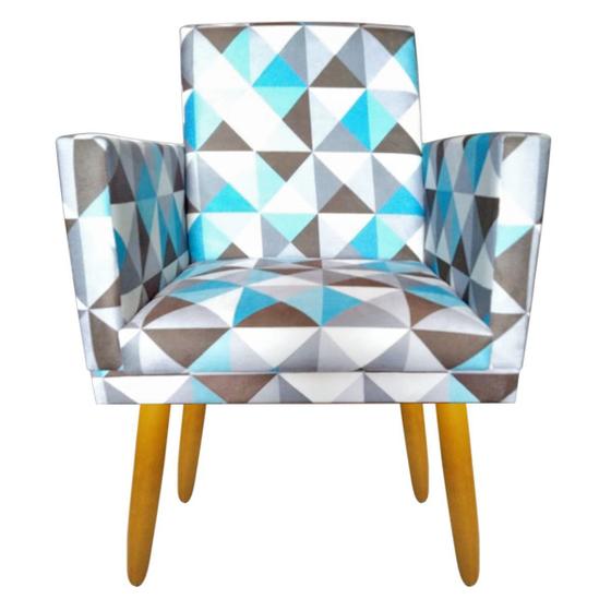 Imagem de Cadeira Poltrona para Sala Pés Madeira Rodapé Triangulo Azul - 2M Decor