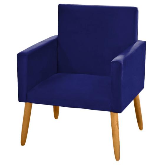 Imagem de Cadeira Poltrona para Sala Pés Madeira Suede Azul Marinho - 2M Decor
