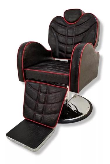 Imagem de Cadeira Poltrona Reclinável Móveis Para Barbearia - Preto croco com lista vermelha