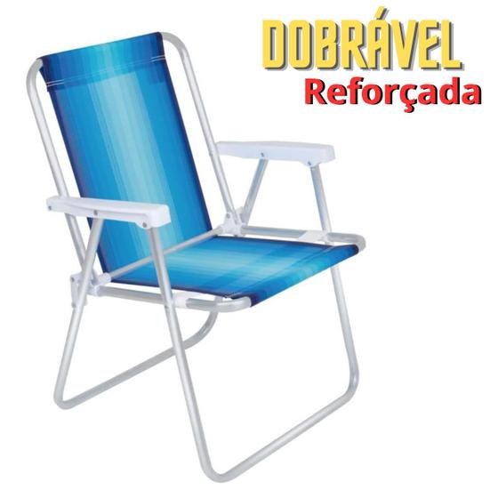 Imagem de Cadeira Praia Piscina Alta Alumínio Dobrável Retrátil Grande 76x 48 Cm Familia