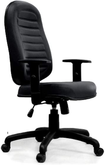 Imagem de Cadeira Presidente baixa costurada Relax Braço Gatilho Couro Preto - Qualiflex