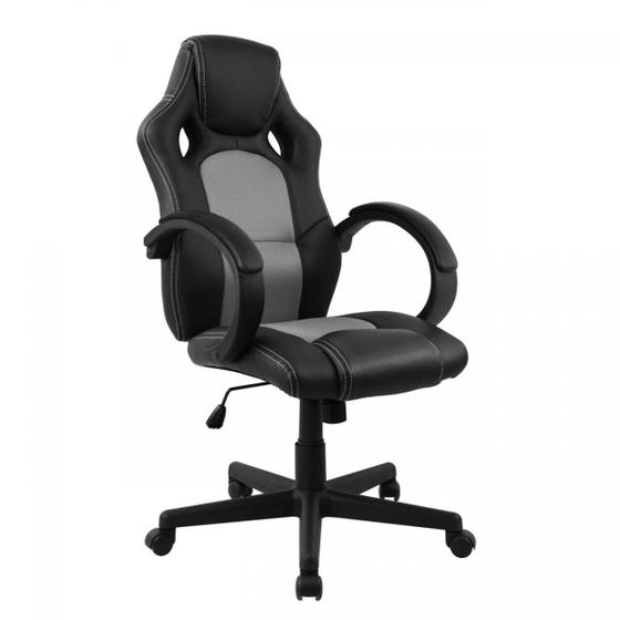 Imagem de Cadeira presidente gamer PEL-3002 em couro pu preta/cinza - Pelegrin
