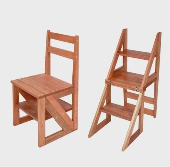 Imagem de Cadeira que Vira Escada 4 Degraus Pinus com Verniz Marítimo