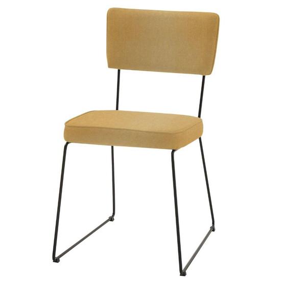 Imagem de Cadeira Roma Daf Móveis em Assento e Encosto em MDF com Espuma D28 Linho Amarelo Base Aço Preto