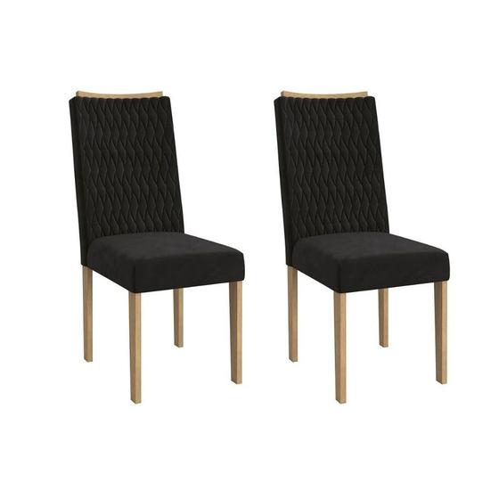 Imagem de Cadeira Sala de Jantar 2CAD157EA Kit 2 Un Eucalipto/Veludo Preto A038 - Kappesberg