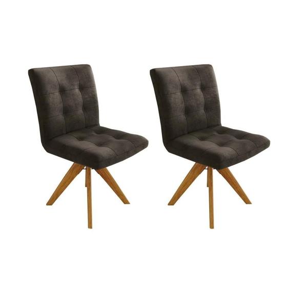 Imagem de Cadeira Sala de Jantar Nice Kit 2 Un Carvalho - Assento/Encosto A037 Suede Veludo C - Kappesberg