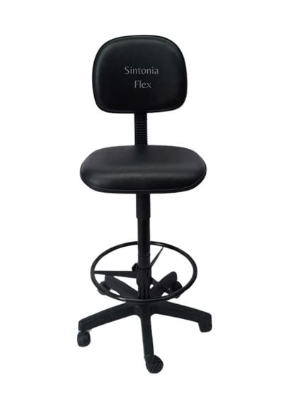 Imagem de Cadeira secretaria caixa alta -com aro base  de rodízio para recepção mercado balcão corano preto