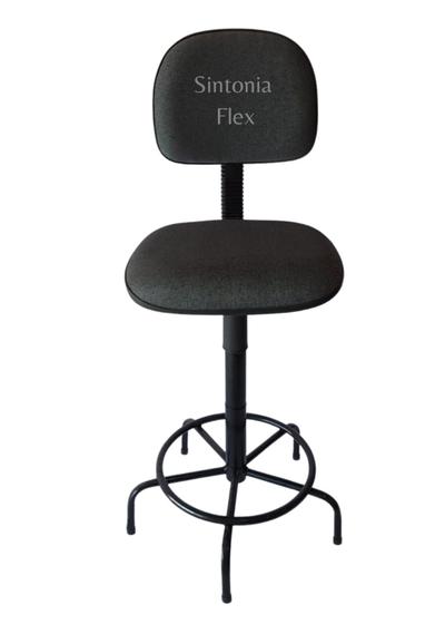 Imagem de Cadeira secretaria caixa alta  com base de ferro sem rodízio para recepçao balcao mercado portaria tecido cinza