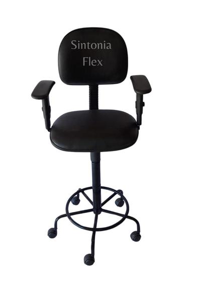 Imagem de Cadeira secretaria caixa alta -com braço  com base de ferro com regulagem  de altura  com rodízio  pra balcão recepção mercado- corano preto
