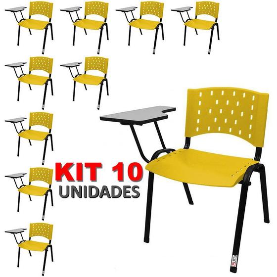 Imagem de Cadeira Universitária Plástica Amarela 10 Unidades - ULTRA Móveis