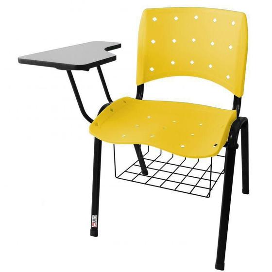 Imagem de Cadeira Universitária Plástica Amarela Anatômica Com Porta Livros 10 Unidades - ULTRA Móveis