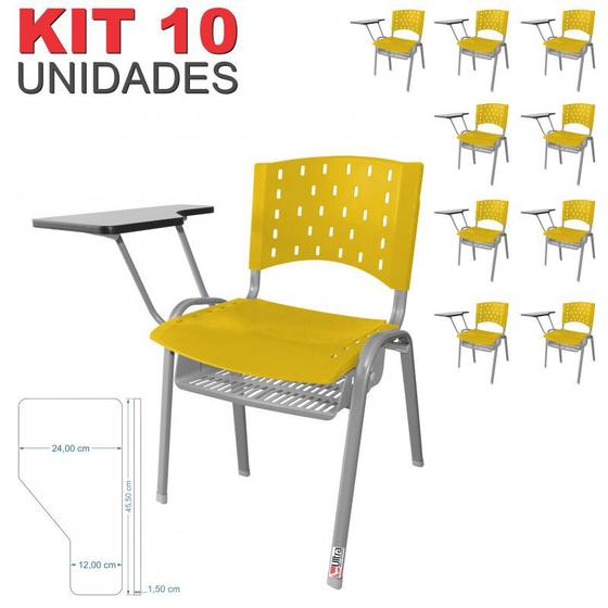 Imagem de Cadeira Universitária Plástica Amarela Com Porta Livros Base Prata 10 Unidades 